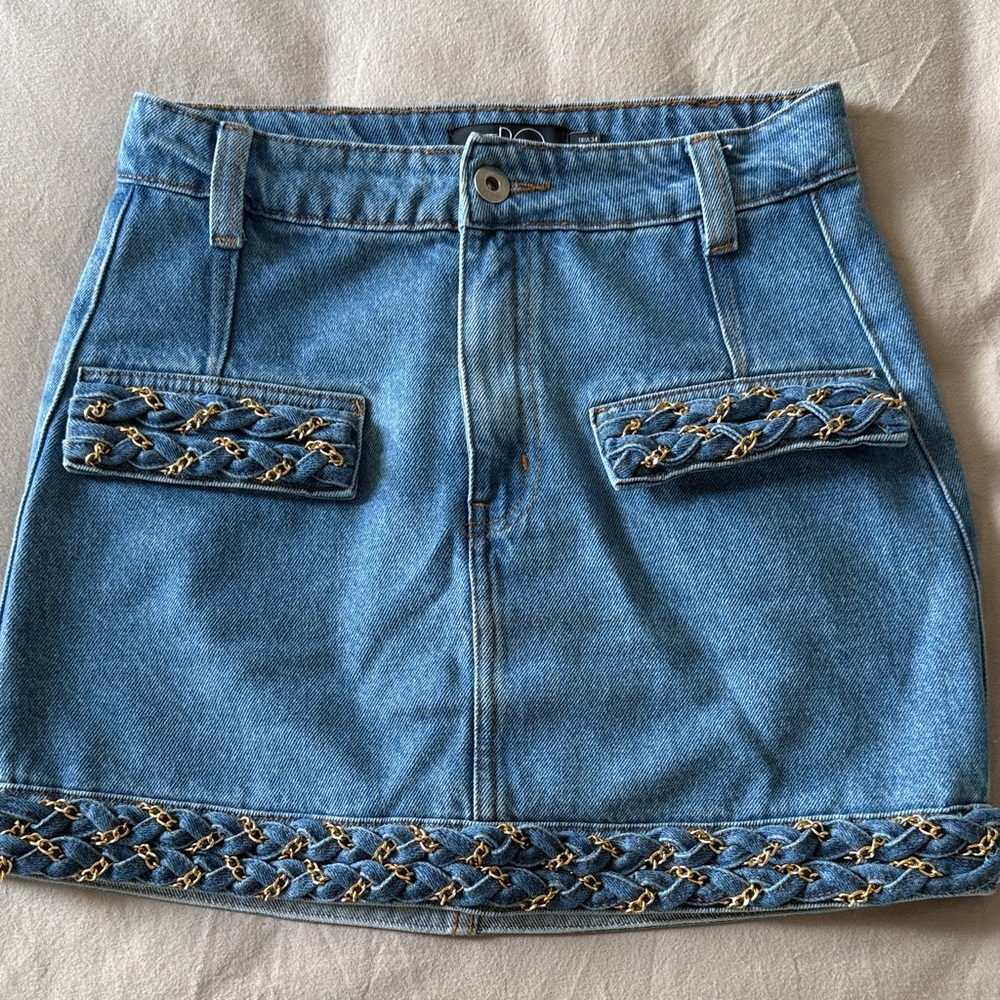 PatBO Braided Denim Jeans Mini Skirt